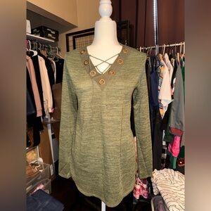 Ella Mara Olive Knit V-Neck Tunic